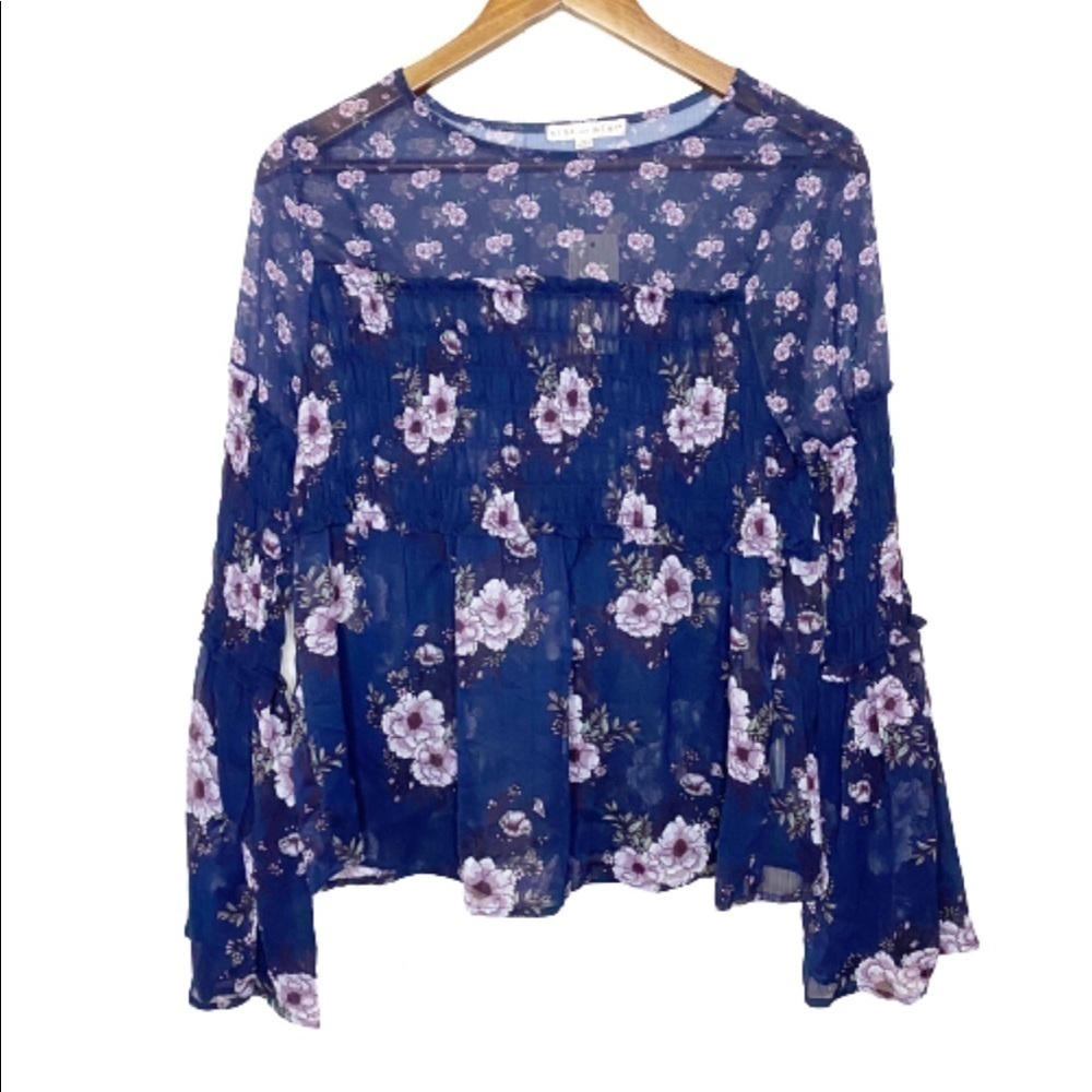 Hint of Mint NWT Floral Smocked Bell Sleeve Blouse